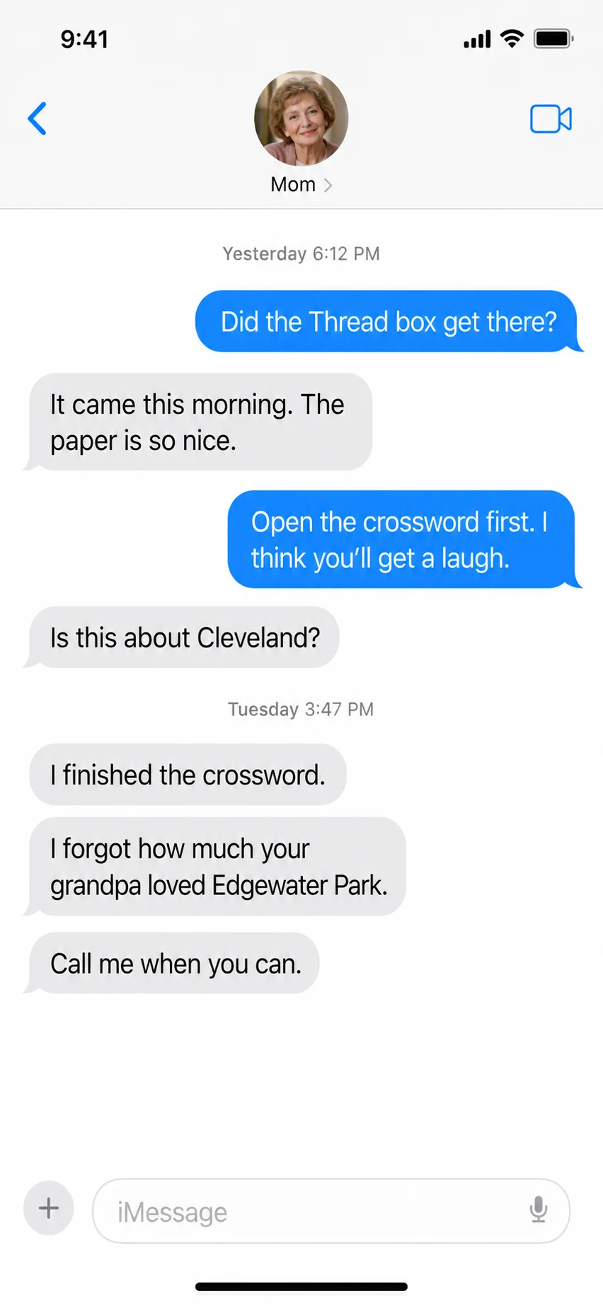 A text message from a parent after a Thread box arrived (2)