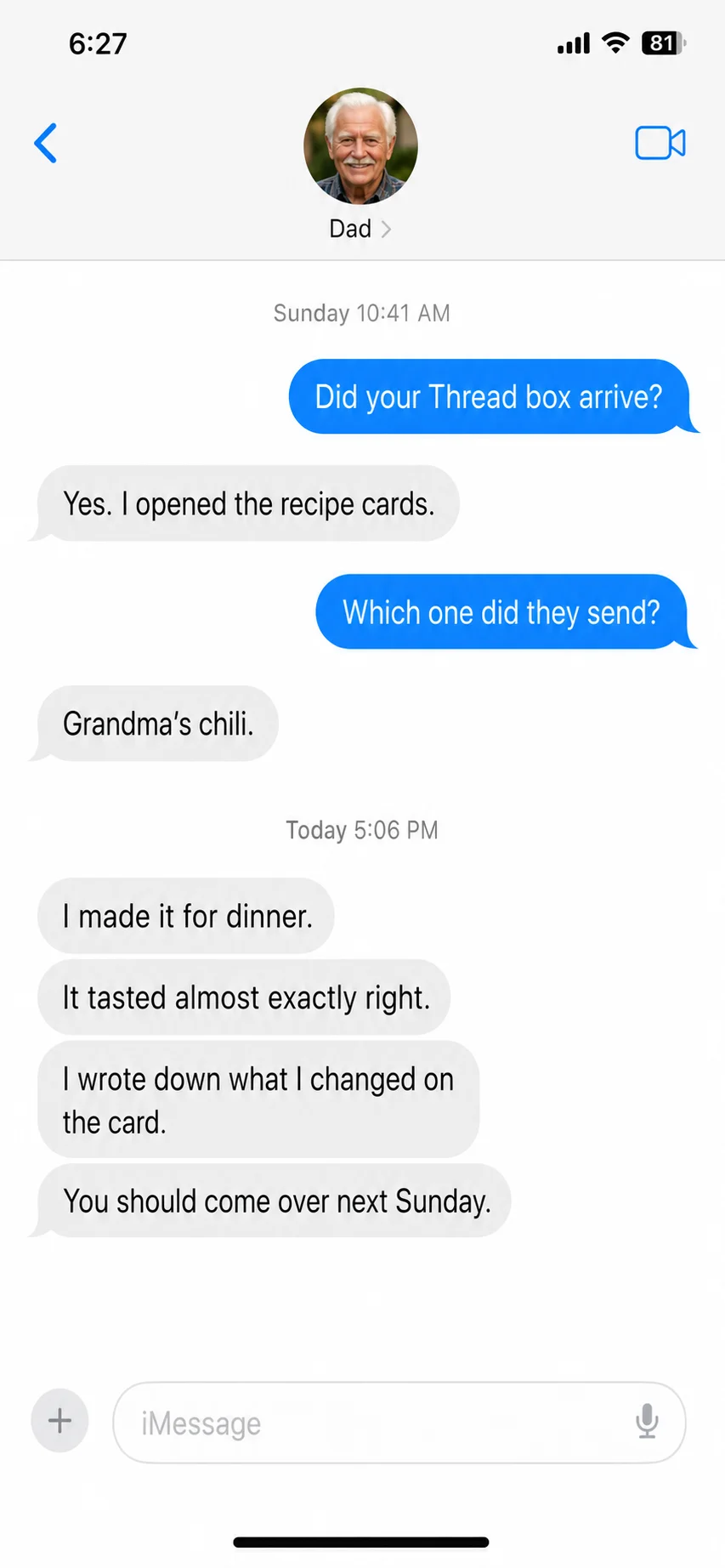 A text message from a parent after a Thread box arrived (4)