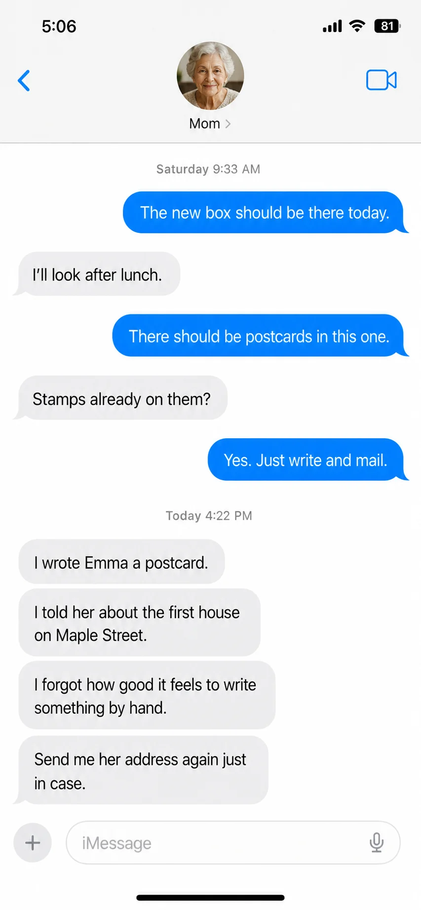 A text message from a parent after a Thread box arrived (5)