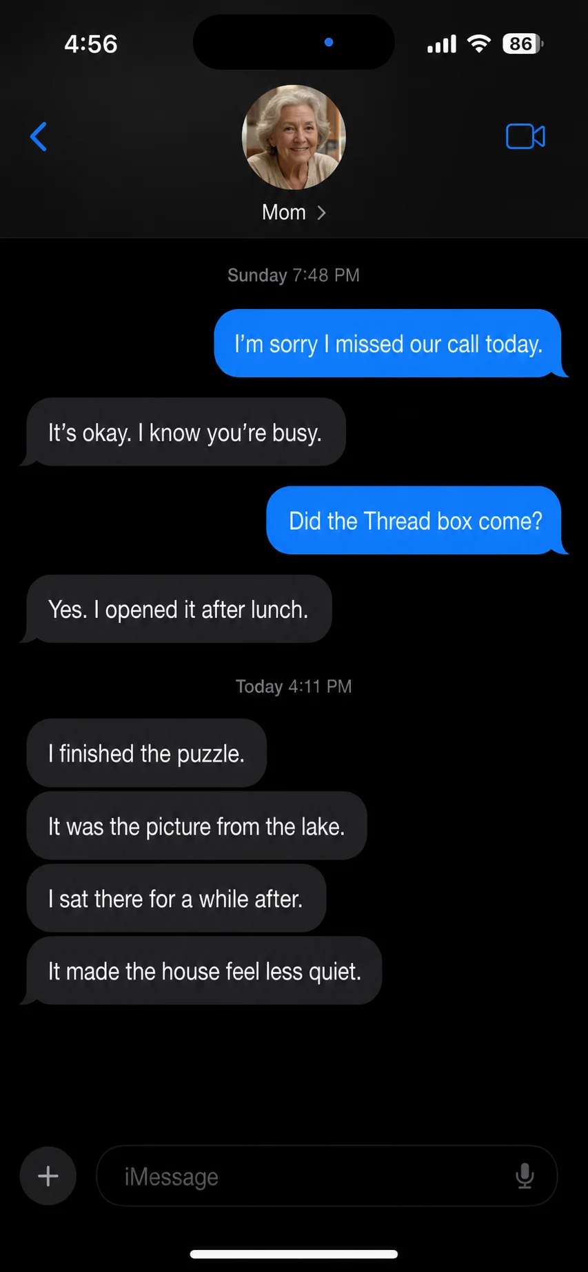 A text message from a parent after a Thread box arrived (10)