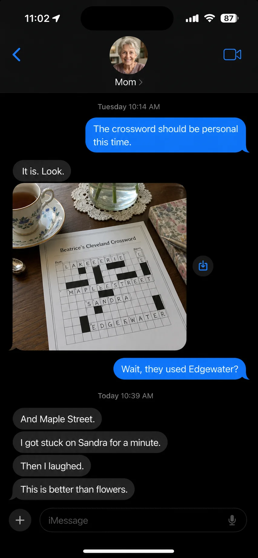 A text message from a parent after a Thread box arrived (20)