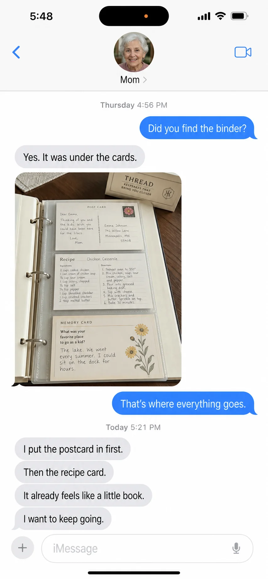 A text message from a parent after a Thread box arrived (21)