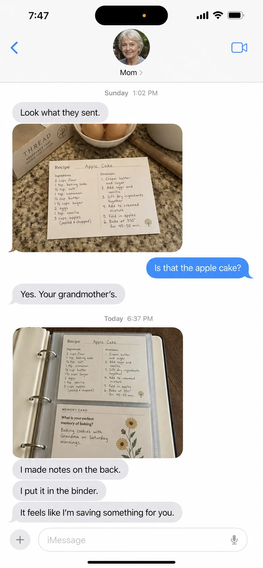 A text message from a parent after a Thread box arrived (24)